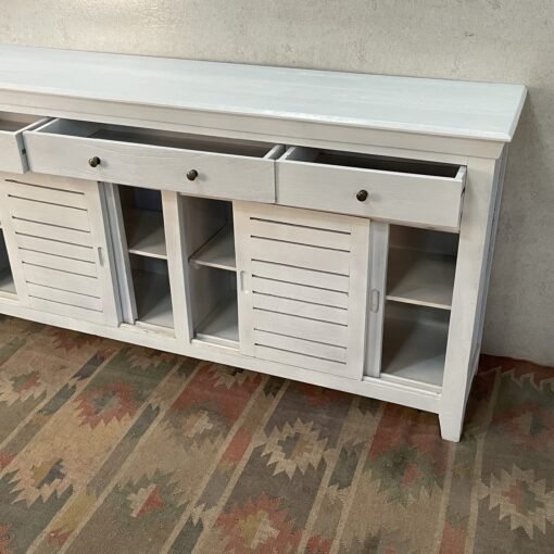 Handcrafted Carved Indian Furniture Handmade Solid Wood White Sideboard 183x40x90Cm - Image 10