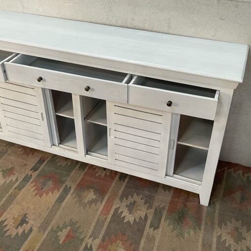 Handcrafted Carved Indian Furniture Handmade Solid Wood White Sideboard 183x40x90Cm - Image 11