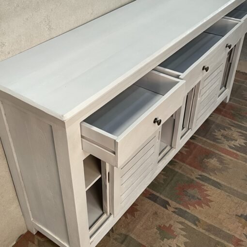 Handcrafted Carved Indian Furniture Handmade Solid Wood White Sideboard 183x40x90Cm - Image 13