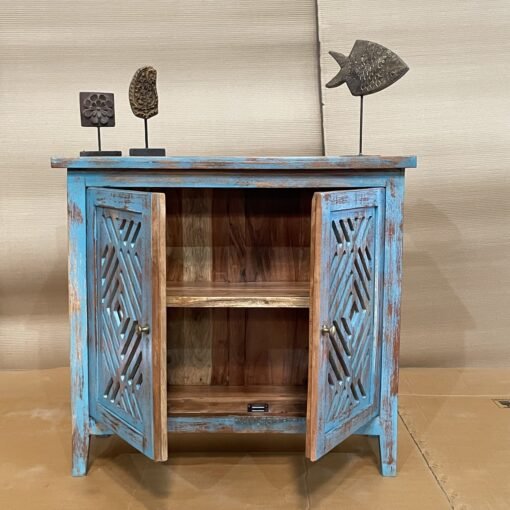 Handcrafted carved indian furniture handmade solid wood blue cabinet 80x30x99cm - Image 10