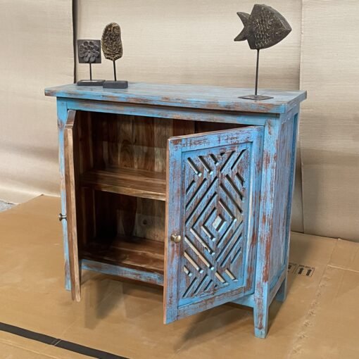 Handcrafted carved indian furniture handmade solid wood blue cabinet 80x30x99cm - Image 12