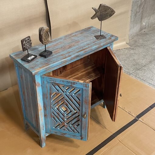 Handcrafted carved indian furniture handmade solid wood blue cabinet 80x30x99cm - Image 13