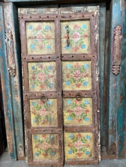 Antique India Door Rustic Yellow Painted Door Farmhouse Garden Doors Unique Eclectic 100x220Cm
