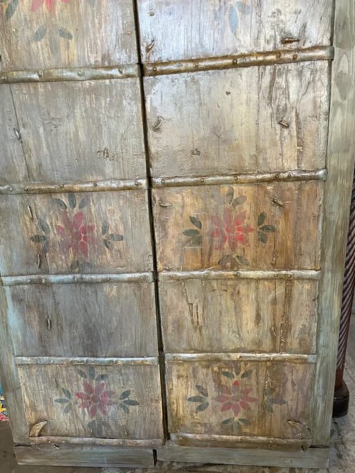 Antique Indian Door Carved Floral Handmade Rustic  Style Architectural Design Door Panel Blue 100x220Cm - Image 3