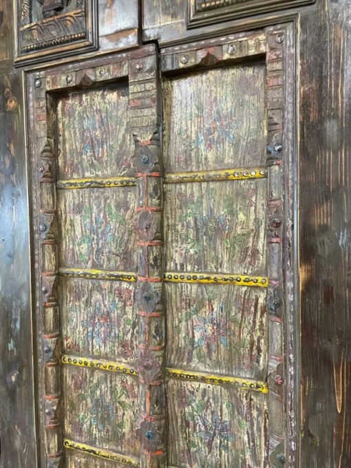 Antique Indian Door Carved Floral Handmade Rustic  Style Architectural Design Door Panel Blue 100x220Cm - Image 8