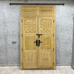 Handmade Carved Indian Style Solid Hard Wood Moroccan Custom Double Sided Work done on doors 140x220Cm