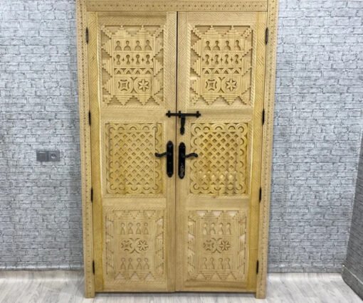 Handmade Carved Indian Style Solid Hard Wood Moroccan Custom Double Sided Work done on doors 140x220Cm - Image 10