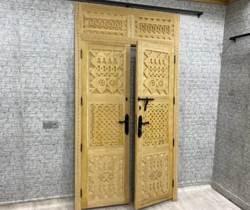 Handmade Carved Indian Style Solid Hard Wood Moroccan Custom Double Sided Work done on doors 140x220Cm - Image 6
