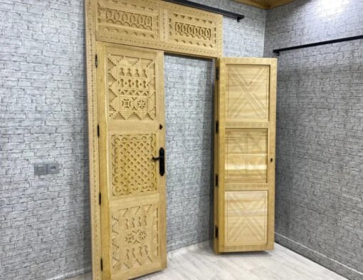 Handmade Carved Indian Style Solid Hard Wood Moroccan Custom Double Sided Work done on doors 140x220Cm - Image 7