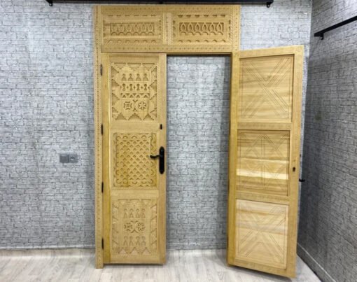 Handmade Carved Indian Style Solid Hard Wood Moroccan Custom Double Sided Work done on doors 140x220Cm - Image 8
