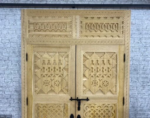 Handmade Carved Indian Style Solid Hard Wood Moroccan Custom Double Sided Work done on doors 140x220Cm - Image 9