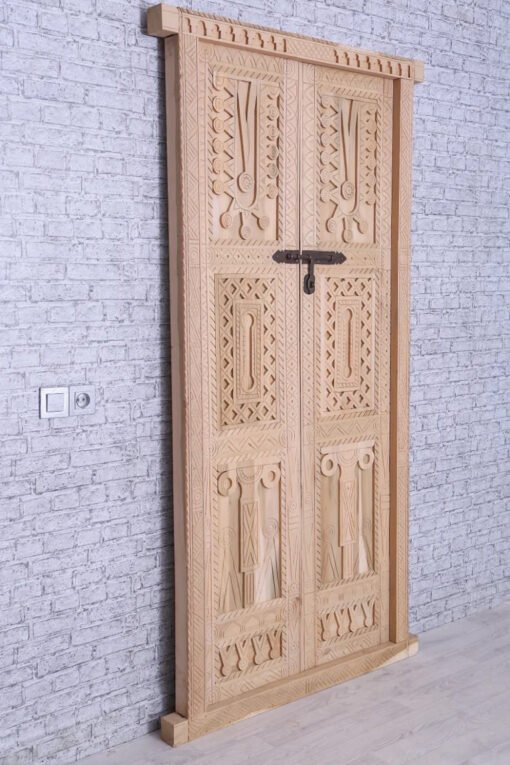 Handmade Carved Indian Style Solid Hard Wood Authentic Moroccan Custom Double Sided Work Done On Doors 140x220Cm - Image 6