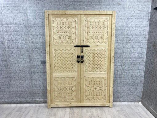Handmade Carved Indian Style Solid Hard Wood Authentic Moroccan Custom Wooden Door 150x220Cm - Image 2