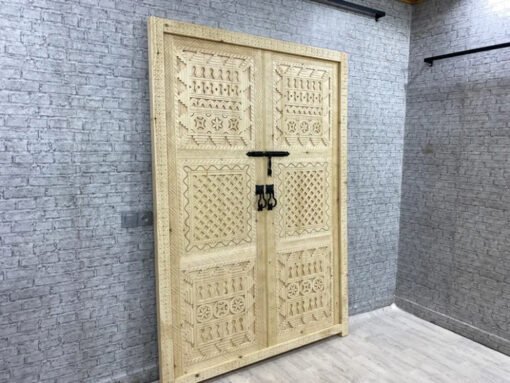 Handmade Carved Indian Style Solid Hard Wood Authentic Moroccan Custom Wooden Door 150x220Cm - Image 4