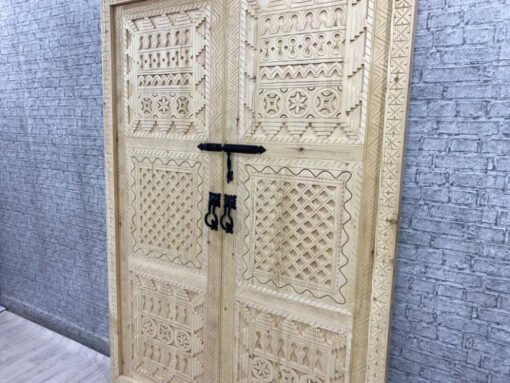 Handmade Carved Indian Style Solid Hard Wood Authentic Moroccan Custom Wooden Door 150x220Cm - Image 5