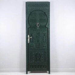 Handmade Carved Indian Style Solid Hard Wood Moroccan Custom Single Panel Door Dark Green 86x220Cm