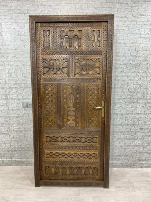 Handmade Carved Indian Style Solid Hard Wood Moroccan Custom Single Panel Door Brown 120x200Cm - Image 5