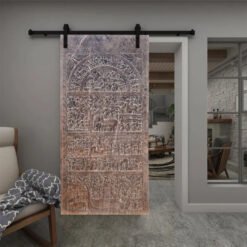 Vintage Carved Doors Custom Size Interior Sliding Hinged Door Solid Wood Single Rustic Doors100x220Cm