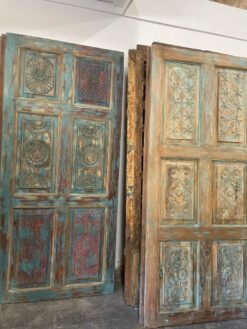 Vintage Carved Handmade Rustic Farmhouse Barn Door Sliding Door Bedroom Door Blue 100x220Cm