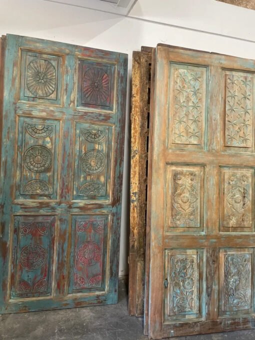 Vintage Carved Handmade Rustic Farmhouse Barn Door Sliding Door Bedroom Door Blue 100x220Cm