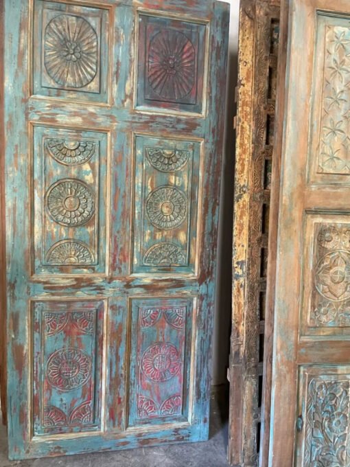 Vintage Carved Handmade Rustic Farmhouse Barn Door Sliding Door Bedroom Door Blue 100x220Cm - Image 3