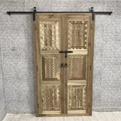 Handmade Carved Indian Style Solid Hard Wood Moroccan Custom Double Sided Work done On Doors Walnut 140x220Cm