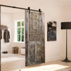 Vintage Barn Door Washed Beige Distressed Reclaimed Wood Bedroom Doors Rustic Sliding Barndoor Unique Eclectic 210x100cm