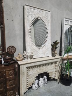 Handmade indian furniture carved oriental style solid hard wood mirror frame white 150x50x90cm