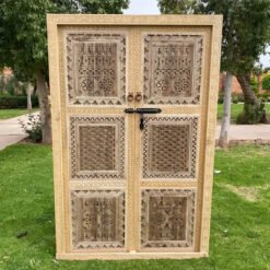 Handmade Carved Indian Style Solid Hard Wood Moroccan Traditional Door Custom double Sided Work Done On Doors Walnut 140x220Cm