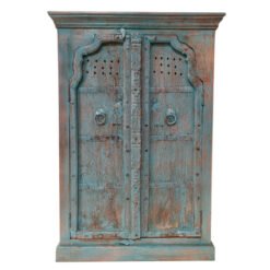 Vintage handcrafted carved indian furniture handmade solid wood cabinet blue 96x47x147cm