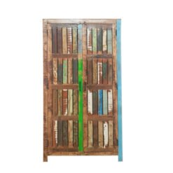 Handcrafted carved indian furniture handmade solid wood cabinet almirah rustic multicolor 90x35x185cm