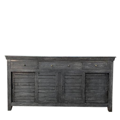 Handcrafted Carved Indian Furniture Handmade Solid Wood Grey Sideboard with 3Drawers 183x40x90Cm