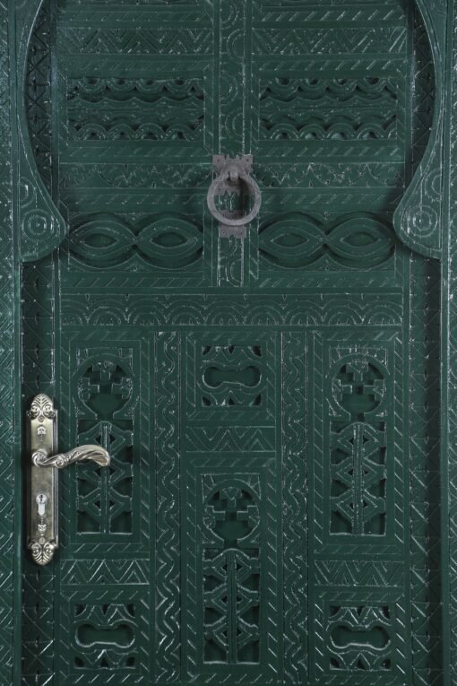 Handmade carved indian style solid hard wood moroccan custom single panel door dark green 86x220cm - Image 4