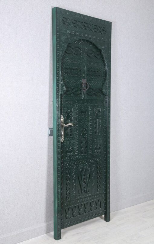 Handmade carved indian style solid hard wood moroccan custom single panel door dark green 86x220cm - Image 6