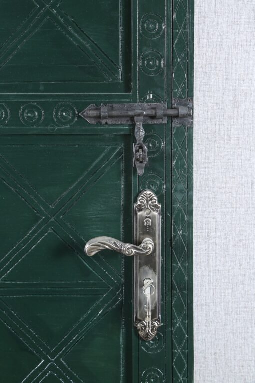 Handmade carved indian style solid hard wood moroccan custom single panel door dark green 86x220cm - Image 7