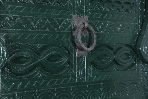 Handmade carved indian style solid hard wood moroccan custom single panel door dark green 86x220cm - Image 9