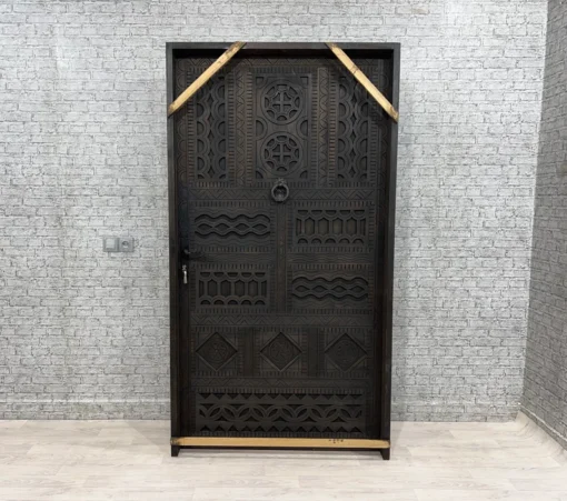 Handmade carved indian style solid hard wood moroccan custom single door brown 86x220cm