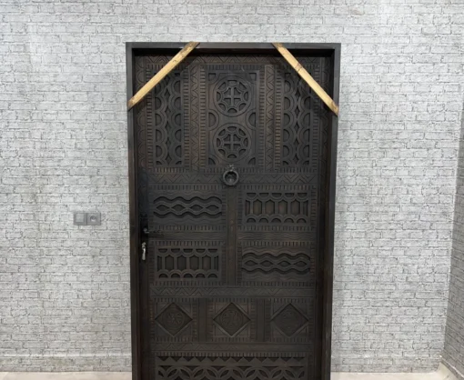 Handmade carved indian style solid hard wood moroccan custom single door brown 86x220cm - Image 3