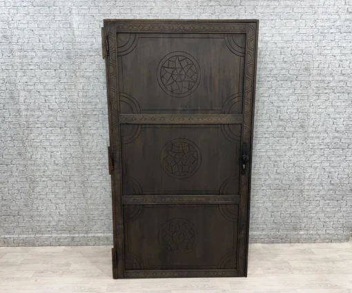 Handmade carved indian style solid hard wood moroccan custom single door brown 86x220cm - Image 4