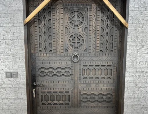 Handmade carved indian style solid hard wood moroccan custom single door brown 86x220cm - Image 5