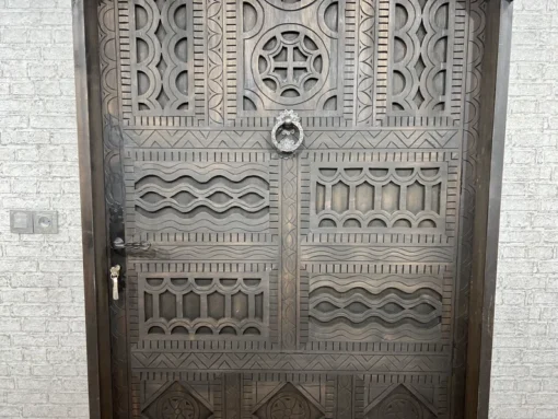 Handmade carved indian style solid hard wood moroccan custom single door brown 86x220cm - Image 6