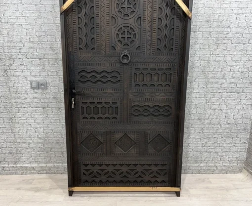 Handmade carved indian style solid hard wood moroccan custom single door brown 86x220cm - Image 7