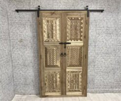 Handmade carved indian style solid hard wood moroccan custom double sided work done on doors walnut 140x220cm