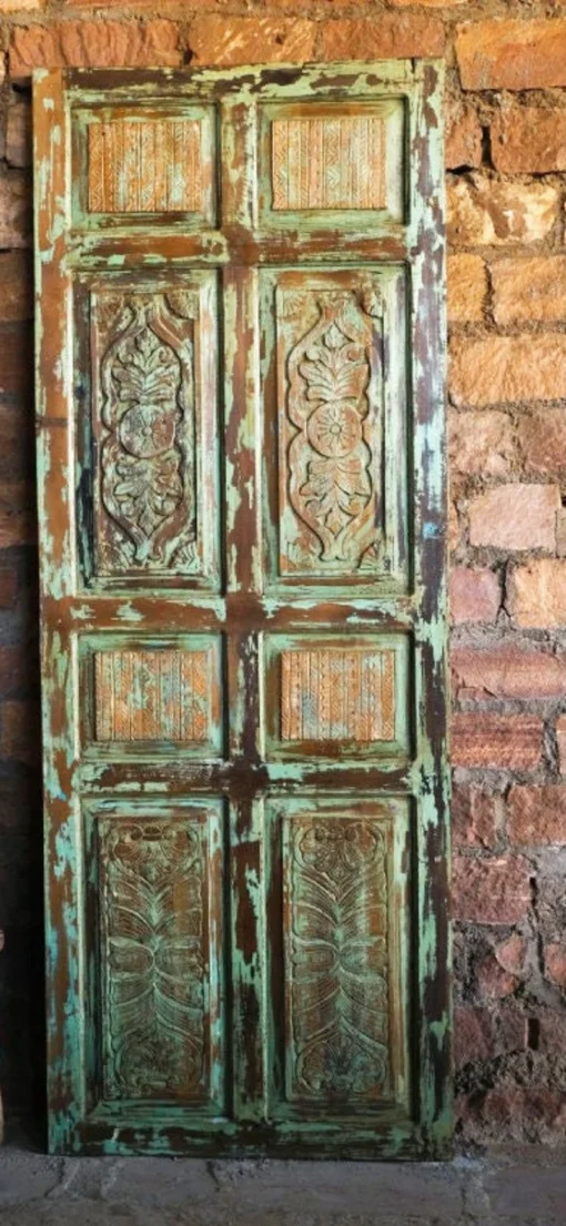 Vintage reclaimed handmade rustic farmhouse barn door wood door panel bedroom door green 100x220cm - Image 2