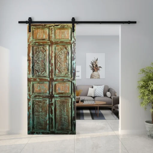 Vintage reclaimed handmade rustic farmhouse barn door wood door panel bedroom door green 100x220cm