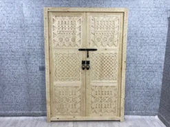 Handmade carved indian style solid hard wood authentic moroccan custom wooden door 150x220cm