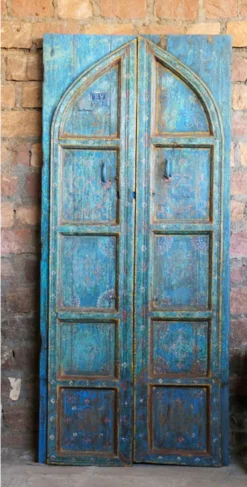 Antique blue doors artistic door indian painted door rustic door haveli doors teak statement doors unique eclectic 100x220cm