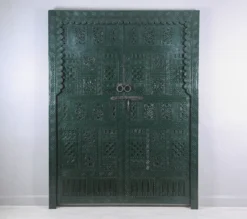 Handmade carved indian style solid hard wood moroccan custom double sided work done on doors green140x220cm