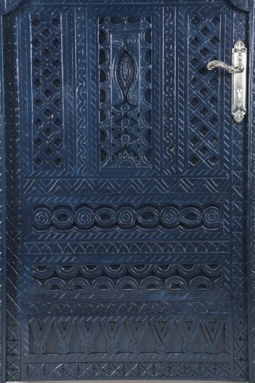 Handmade carved indian style solid hard wood moroccan custom single panel door dark blue 86x220cm - Image 6