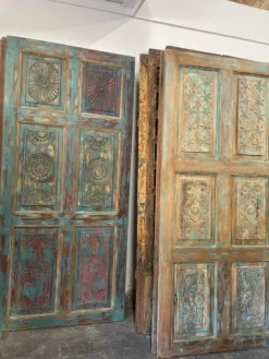 Vintage carved handmade rustic farmhouse barn door sliding door bedroom door blue 100x220cm